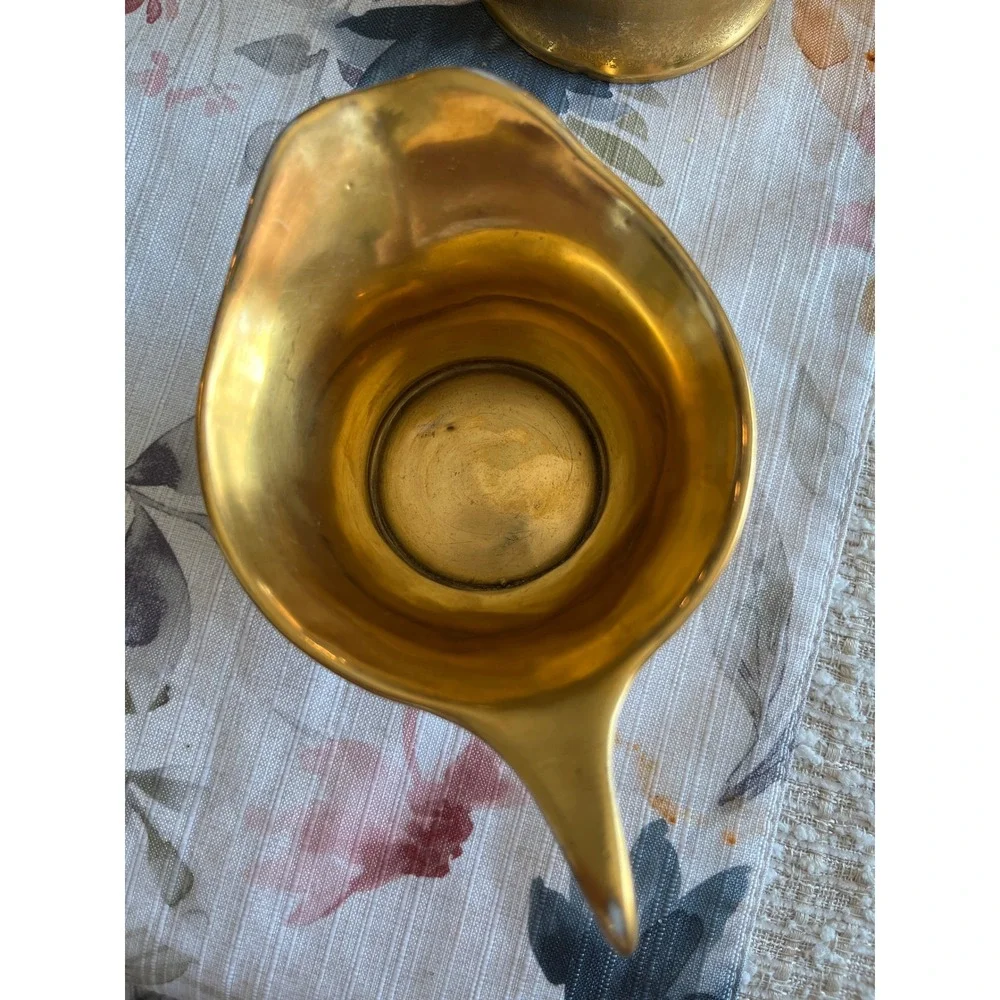 Vtg Fraunfelter Ohio China & Aw Steiner Creamer & Sugar Bowl w lid Weeping Gold